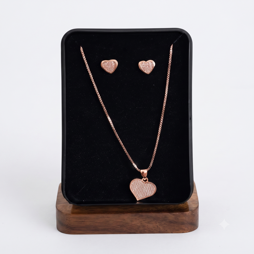 Rose Gold Heart Stone‑Studded Pendant Set