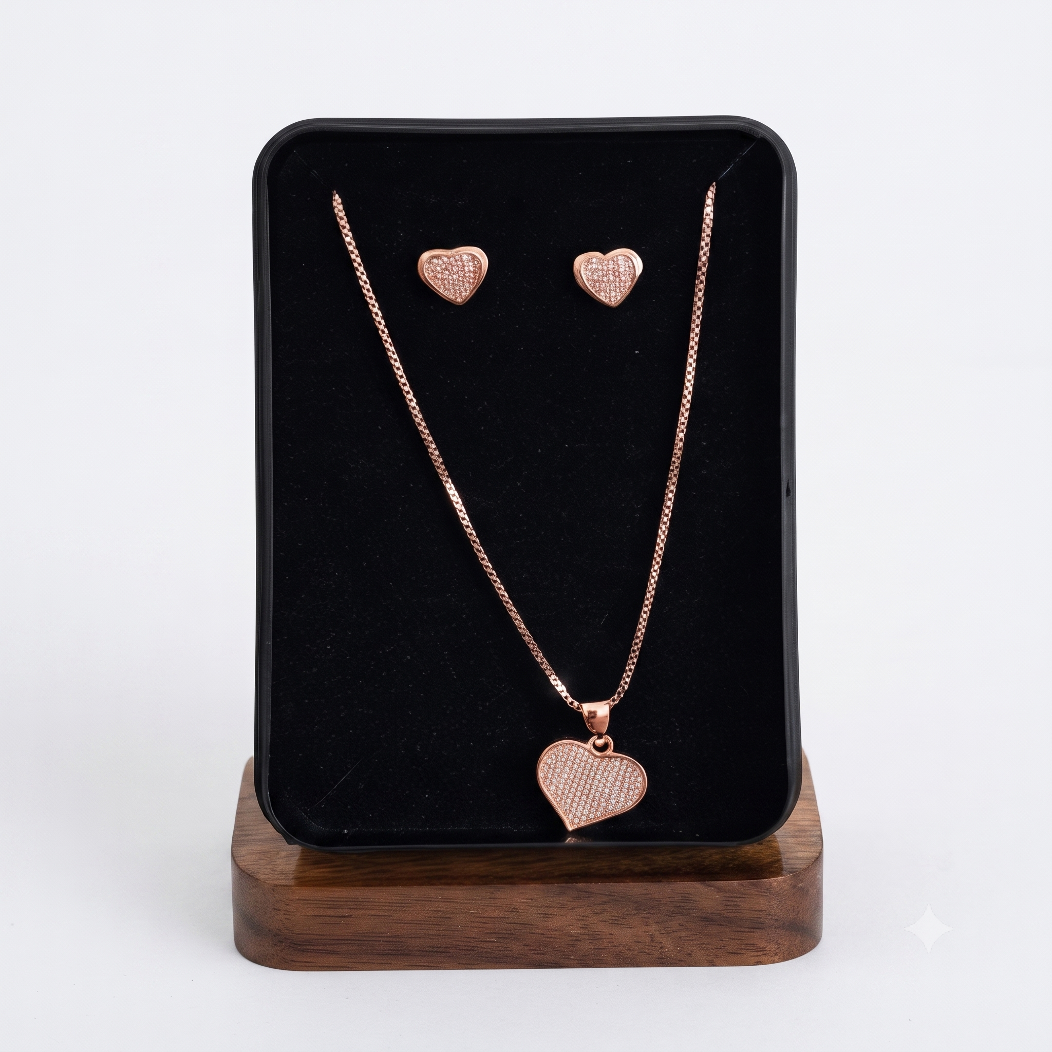 Rose Gold Heart Stone‑Studded Pendant Set