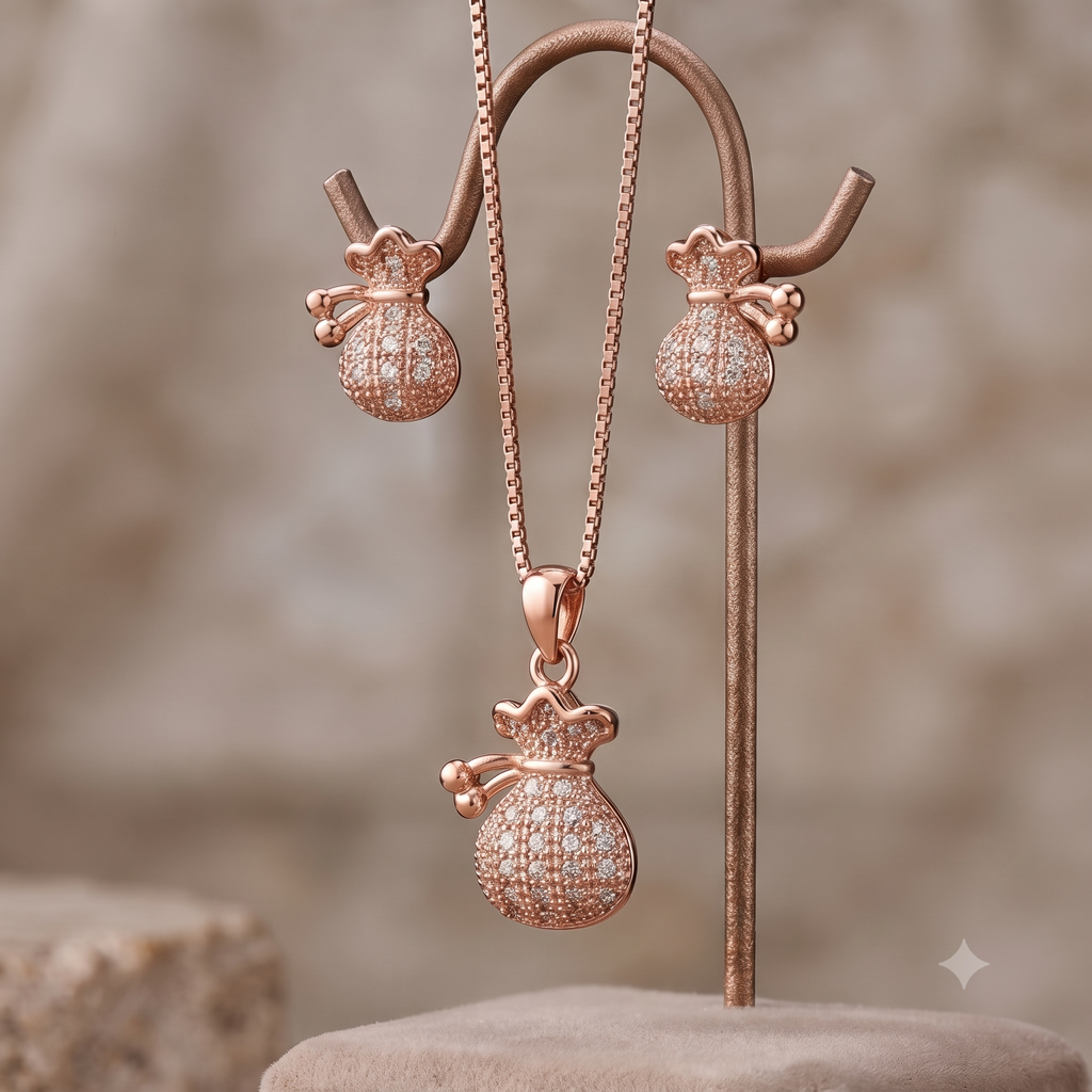 Prosperity Money Bag Rose Gold Jewelry Set