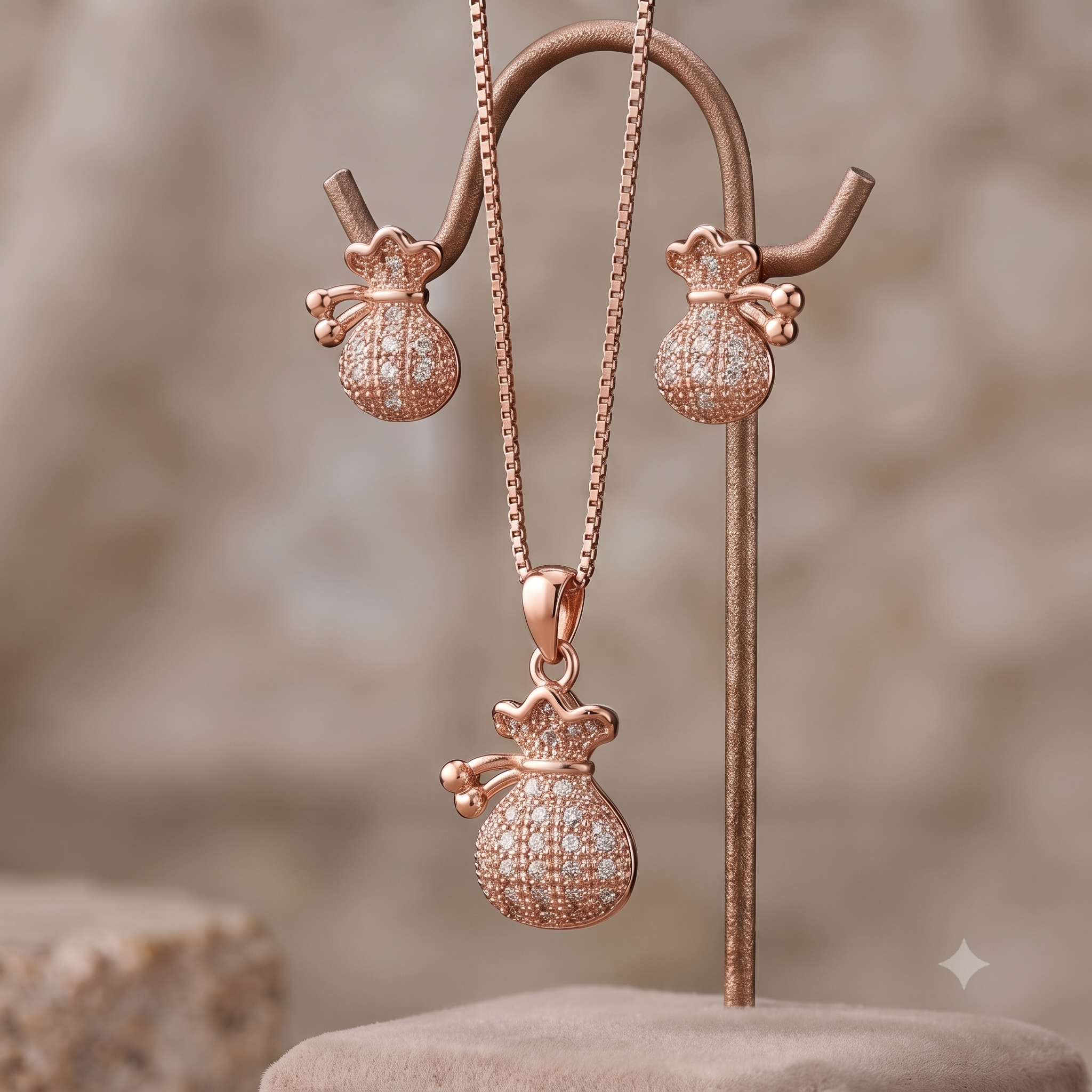 Prosperity Money Bag Rose Gold Jewelry Set