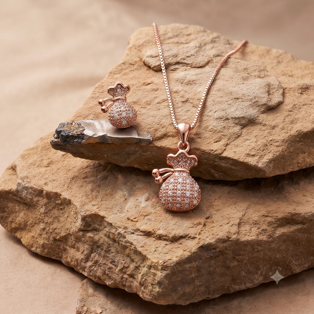 Prosperity Money Bag Rose Gold Jewelry Set