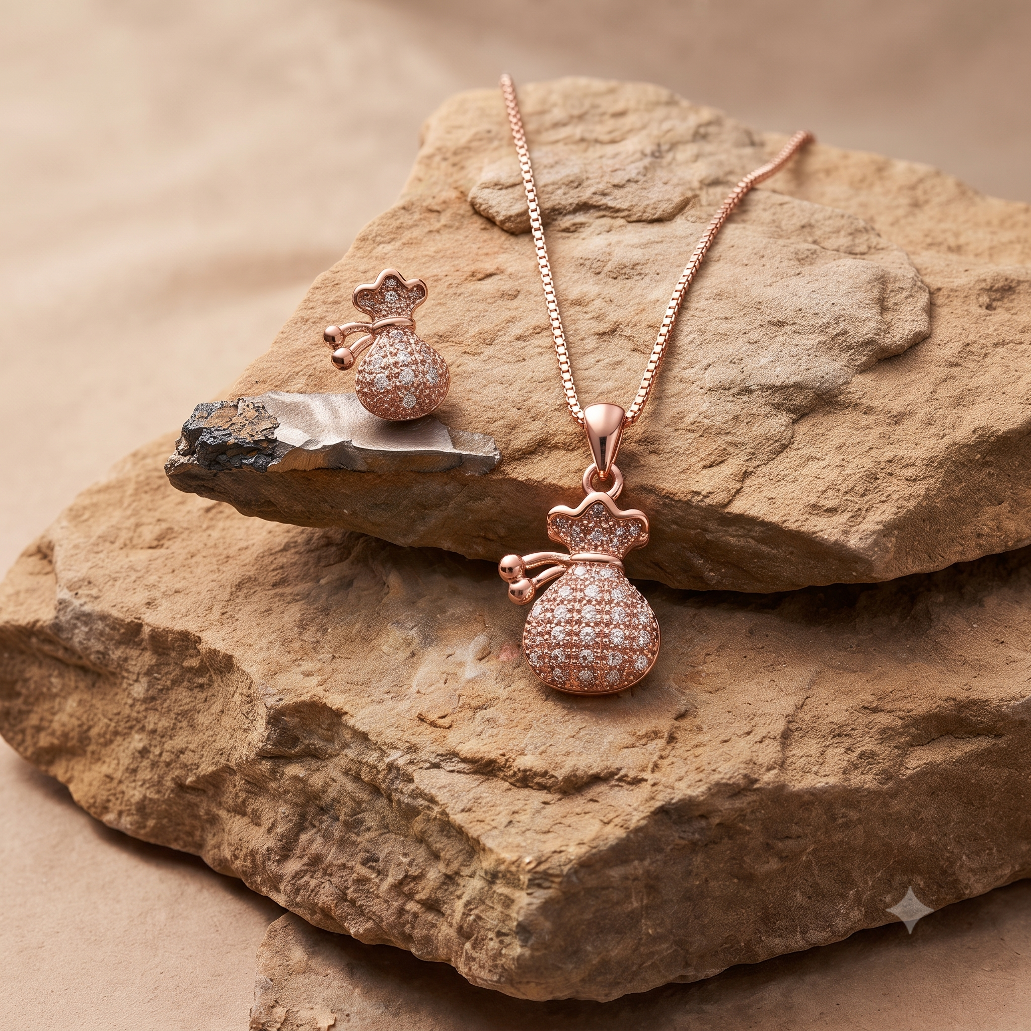 Prosperity Money Bag Rose Gold Jewelry Set
