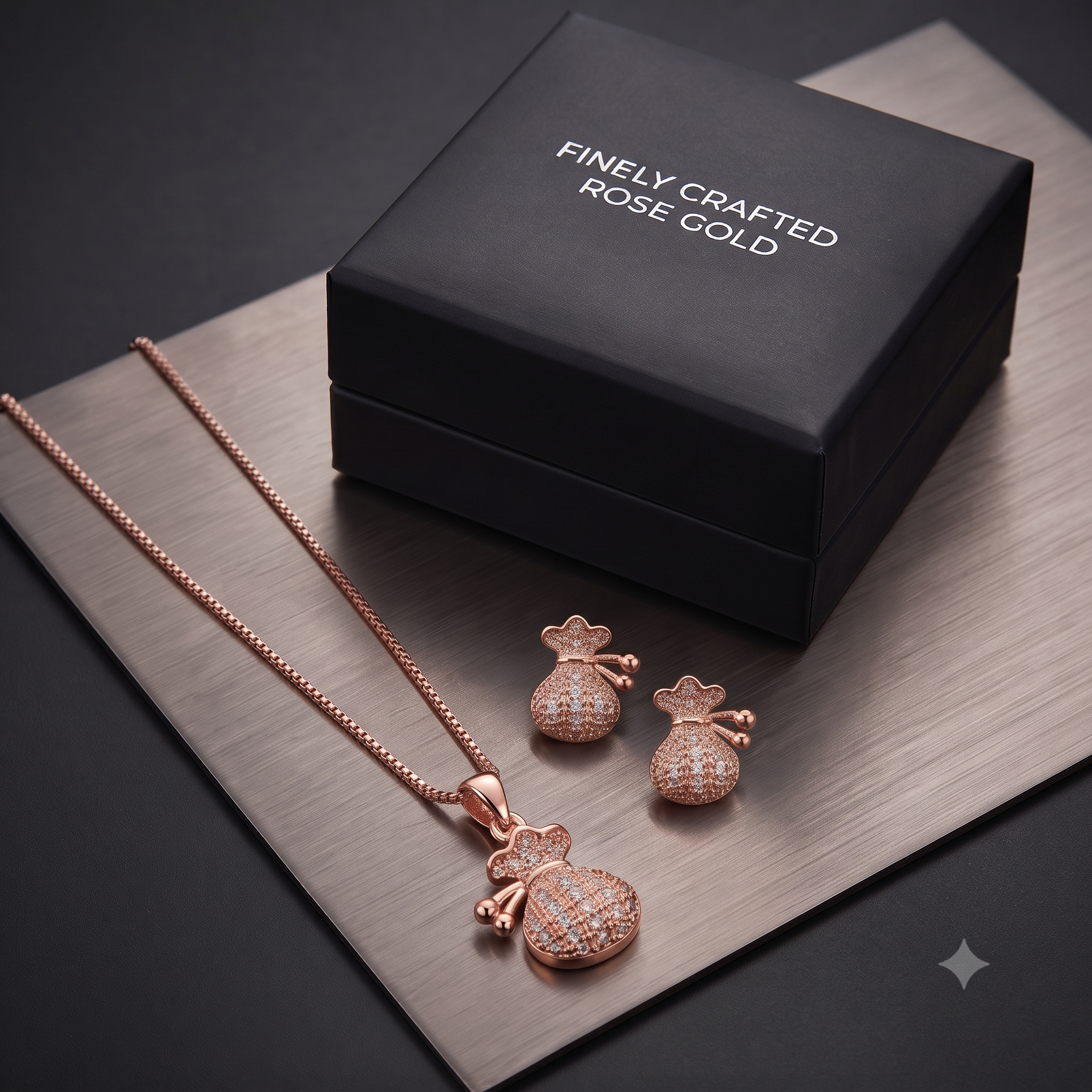 Prosperity Money Bag Rose Gold Jewelry Set