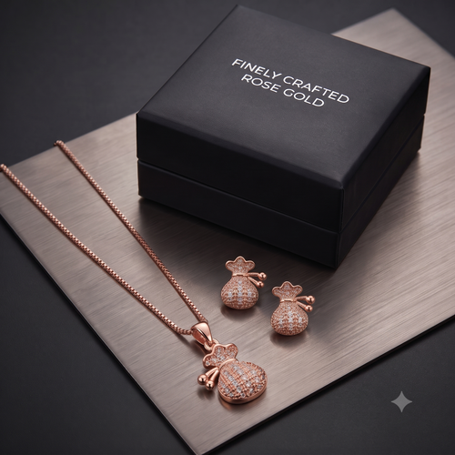 Prosperity Money Bag Rose Gold Jewelry Set