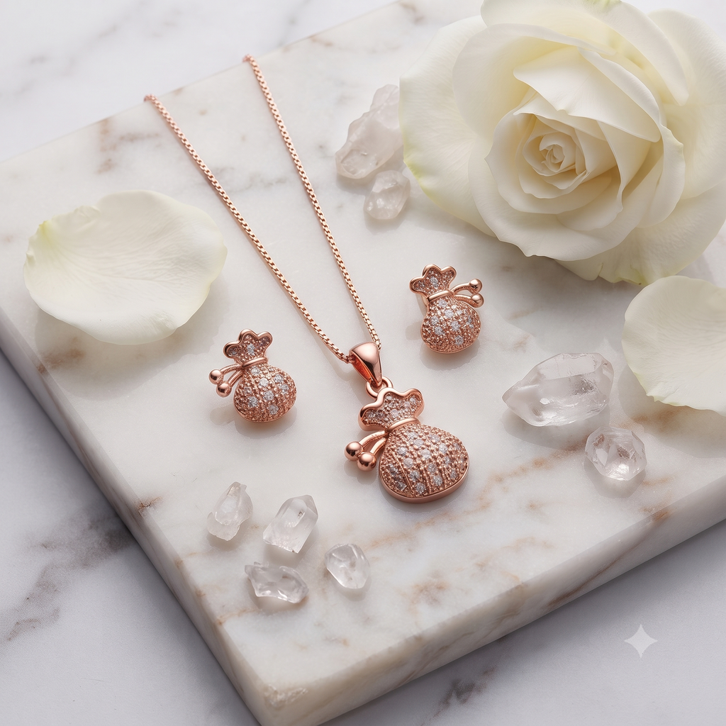 Prosperity Money Bag Rose Gold Jewelry Set