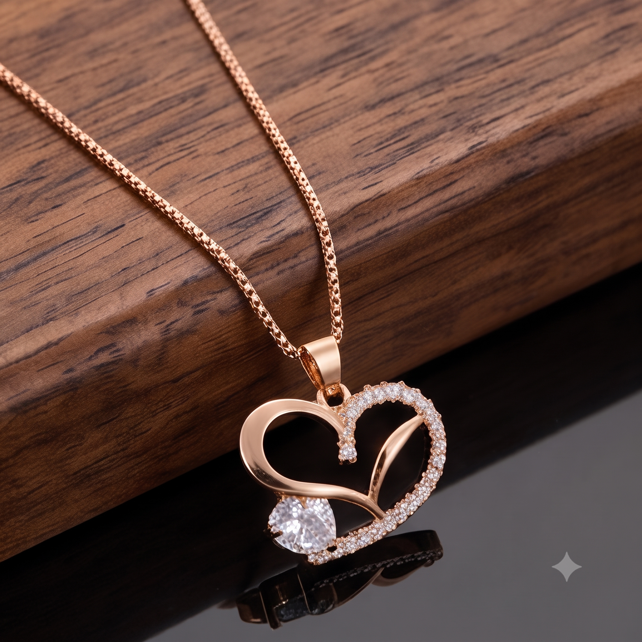 ROSE GOLD HEART STONE STUDDED PENDANT SET