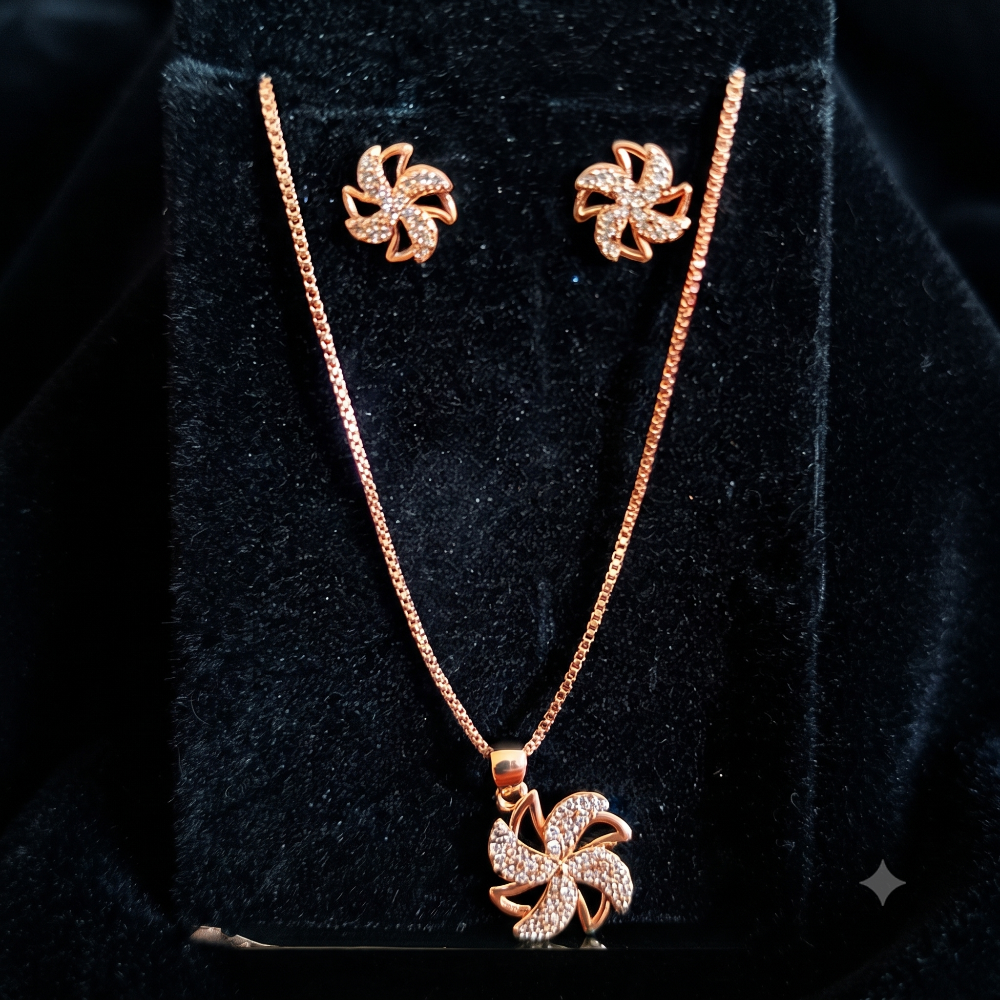 Rose Gold Floral Swirl Jewelry Set