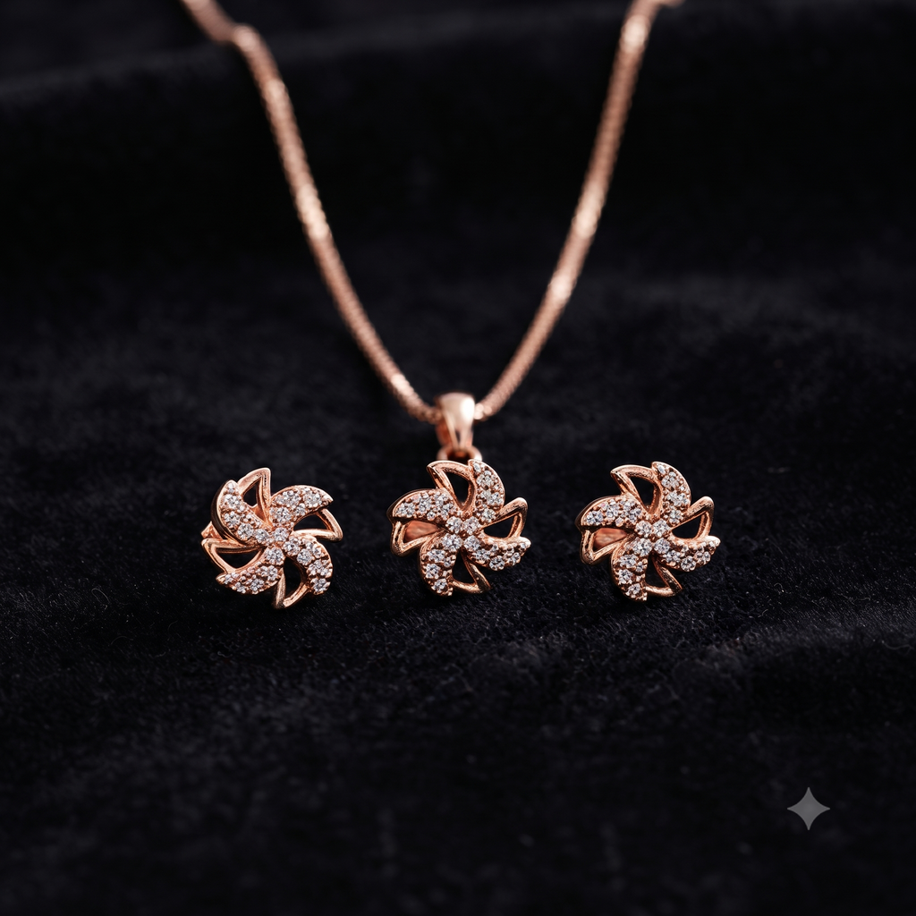 Rose Gold Floral Swirl Jewelry Set