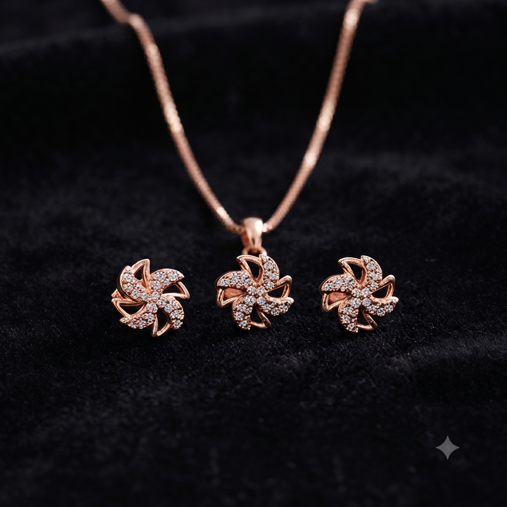Rose Gold Floral Swirl Jewelry Set
