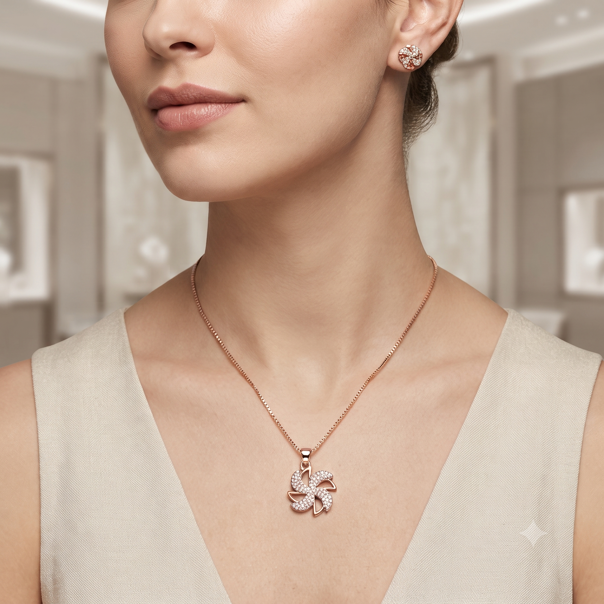 Rose Gold Floral Swirl Jewelry Set