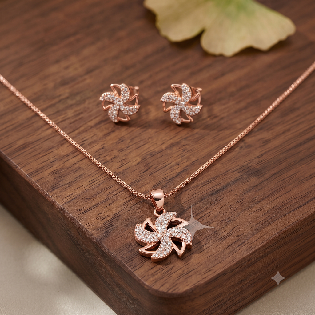 Rose Gold Floral Swirl Jewelry Set