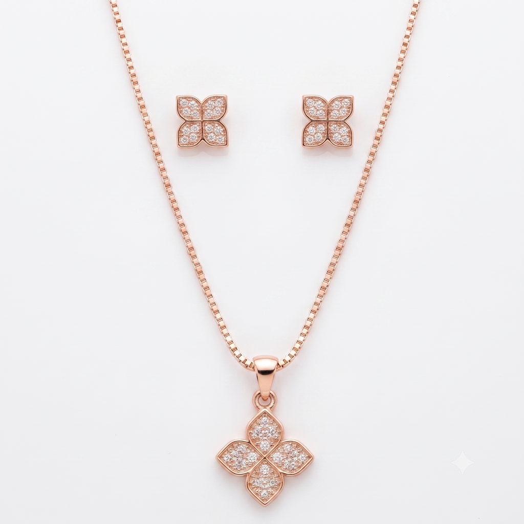 Rose Gold Blossom Pendant Set