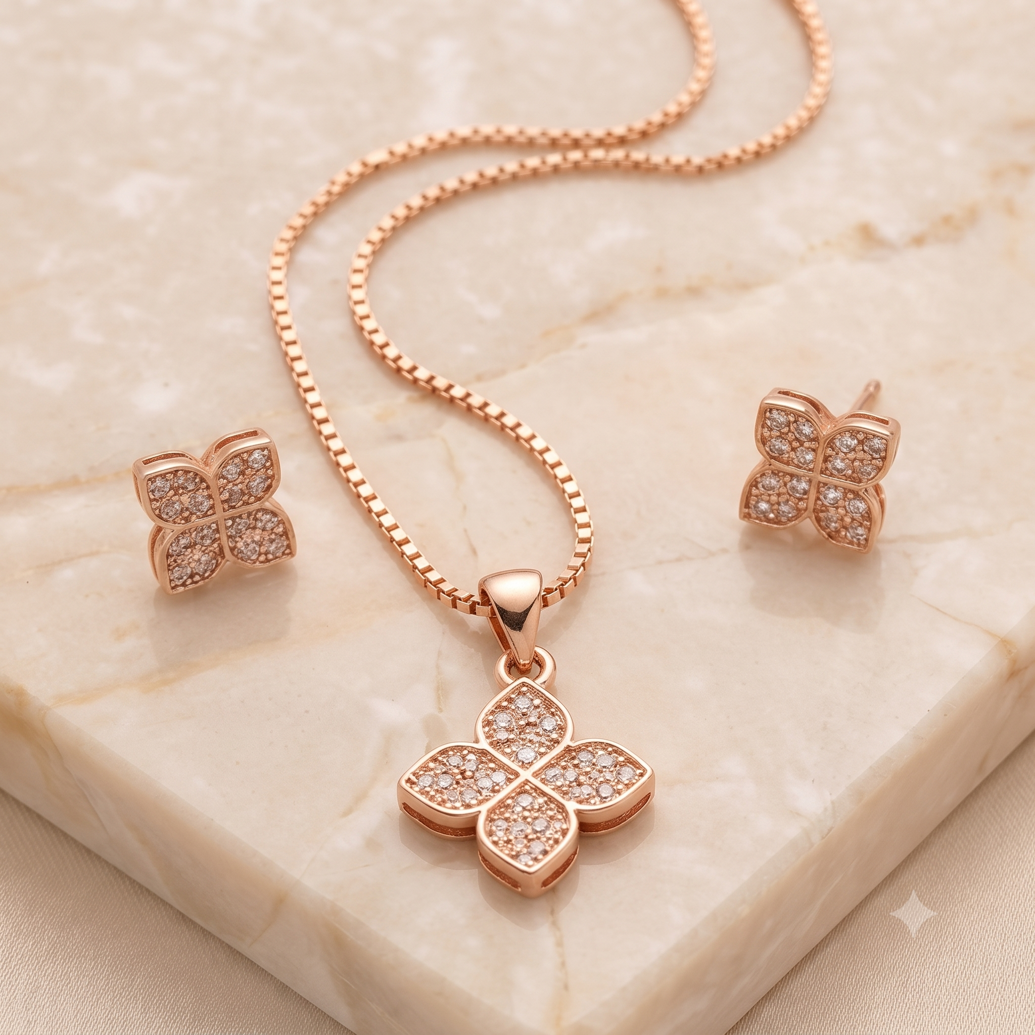 Rose Gold Blossom Pendant Set