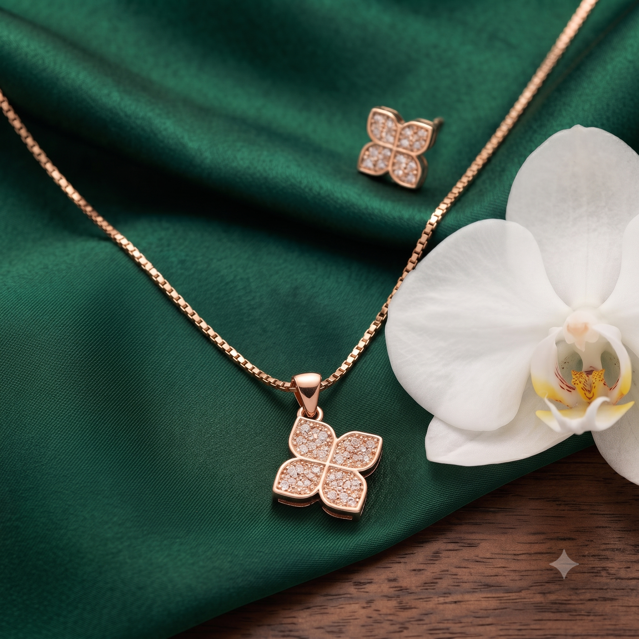 Rose Gold Blossom Pendant Set