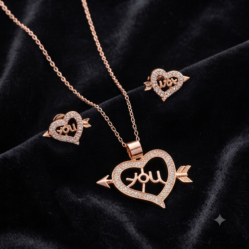 Rose Gold Heart & Arrow “You” Jewelry Set
