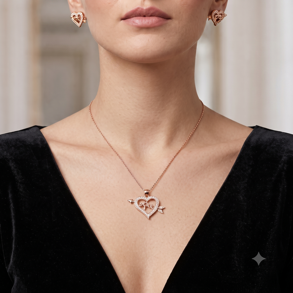 Rose Gold Heart & Arrow “You” Jewelry Set