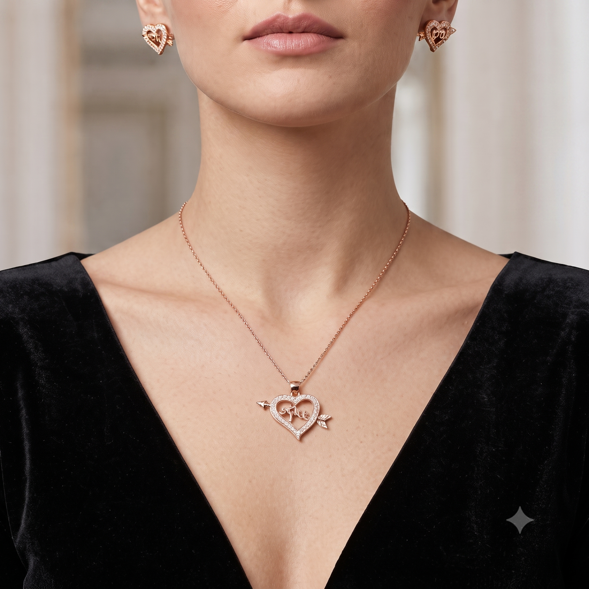 Rose Gold Heart & Arrow “You” Jewelry Set