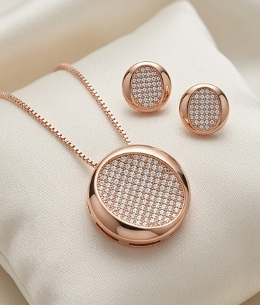 Rose Gold Pavé Circle Jewelry Set