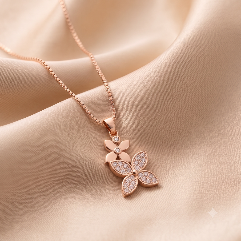 Rose Gold Floral Elegant Pendant Set
