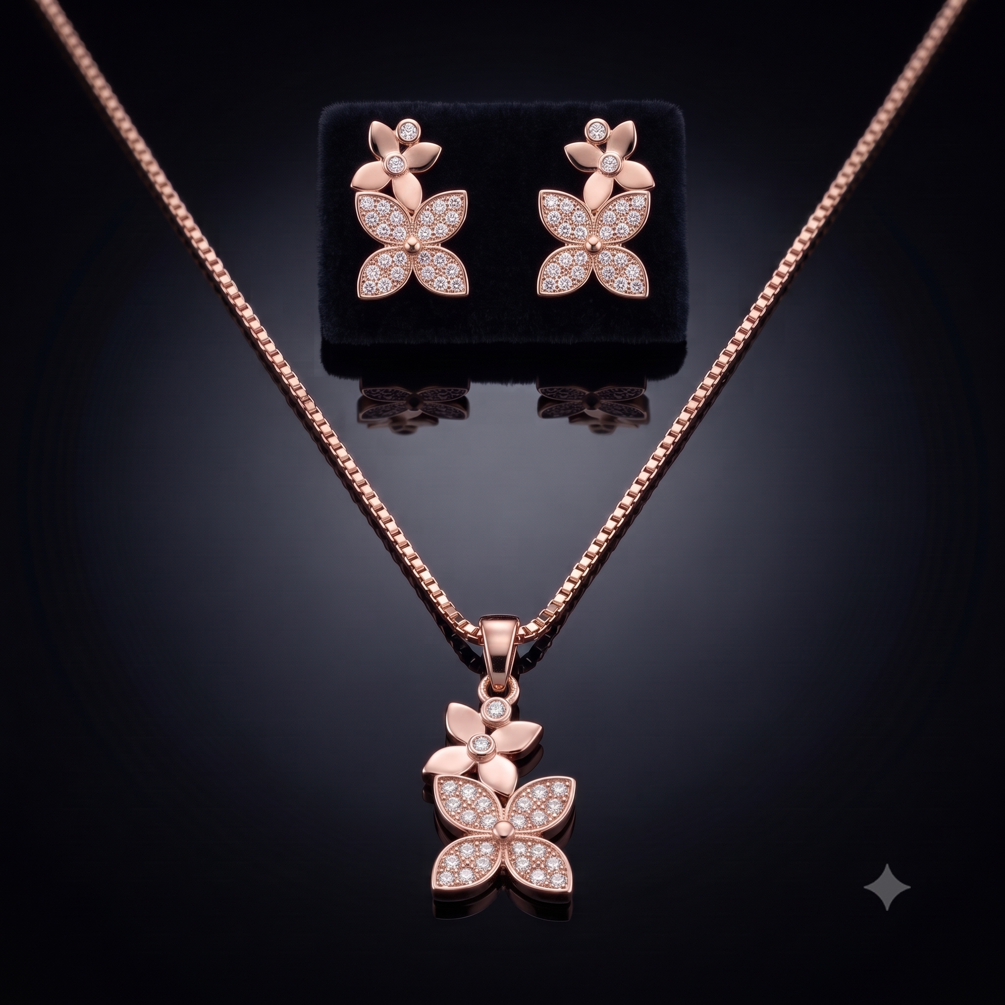 Rose Gold Floral Elegant Pendant Set
