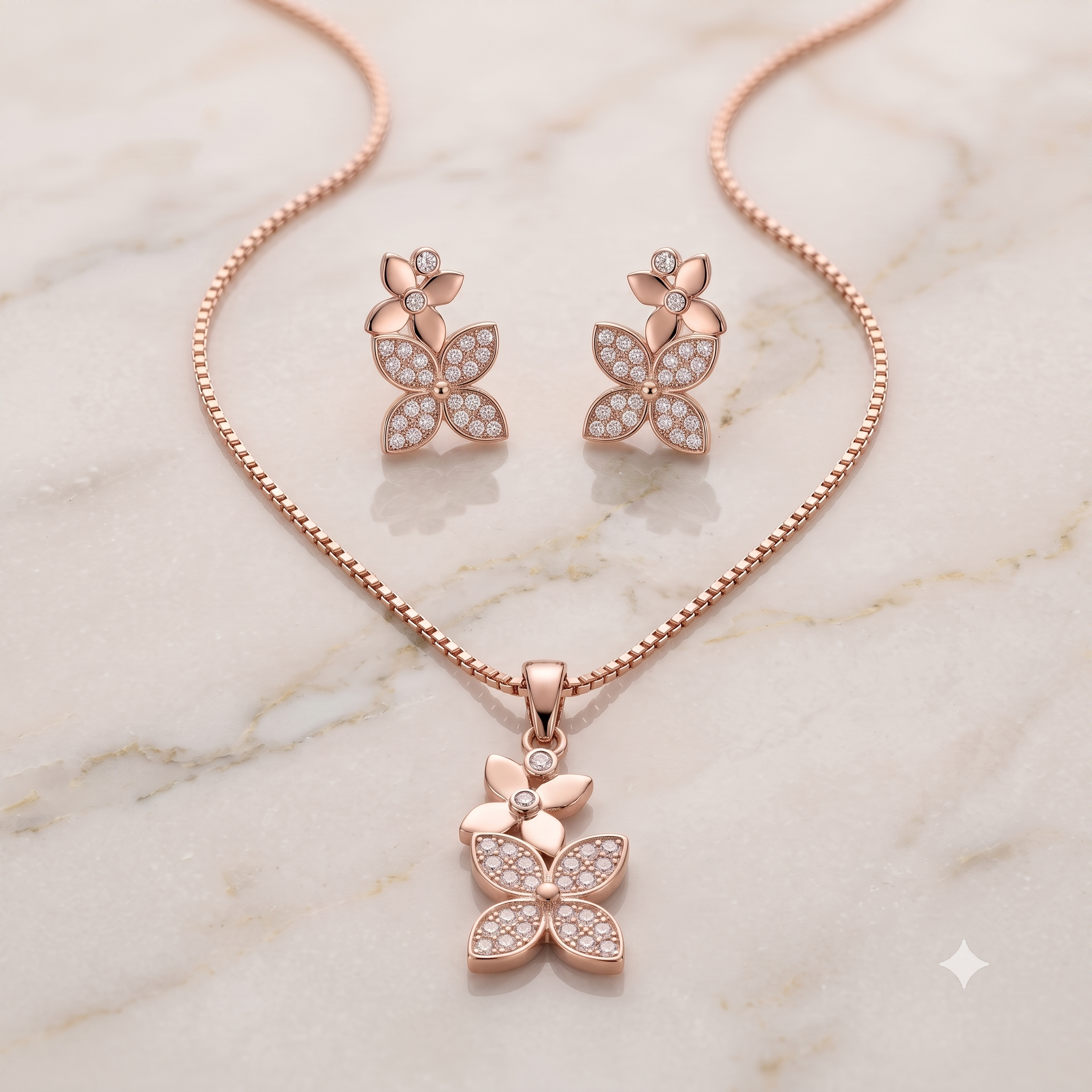 Rose Gold Floral Elegant Pendant Set