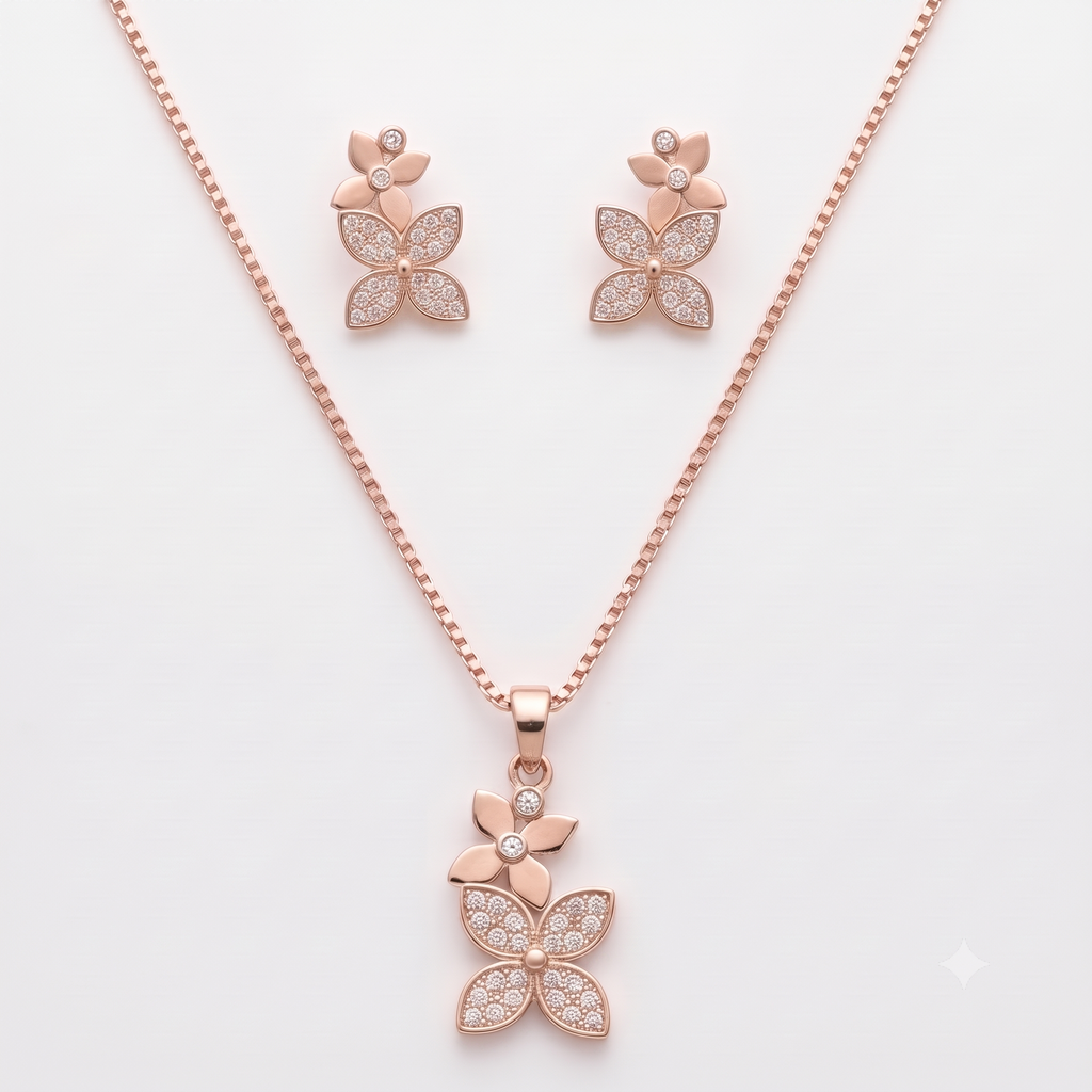 Rose Gold Floral Elegant Pendant Set