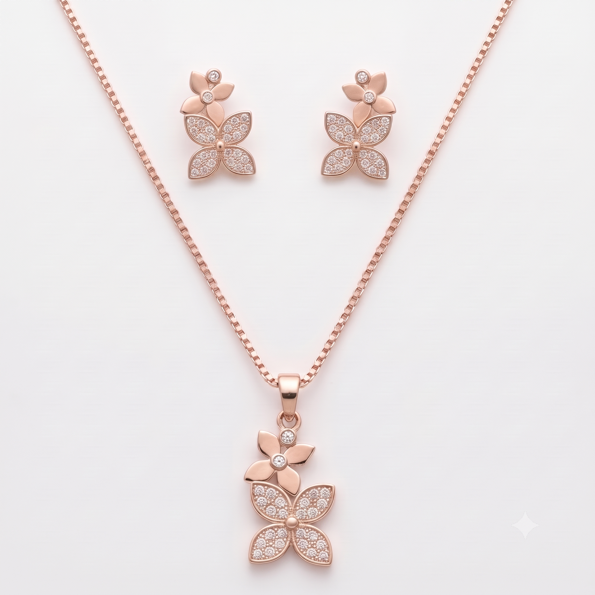 Rose Gold Floral Elegant Pendant Set