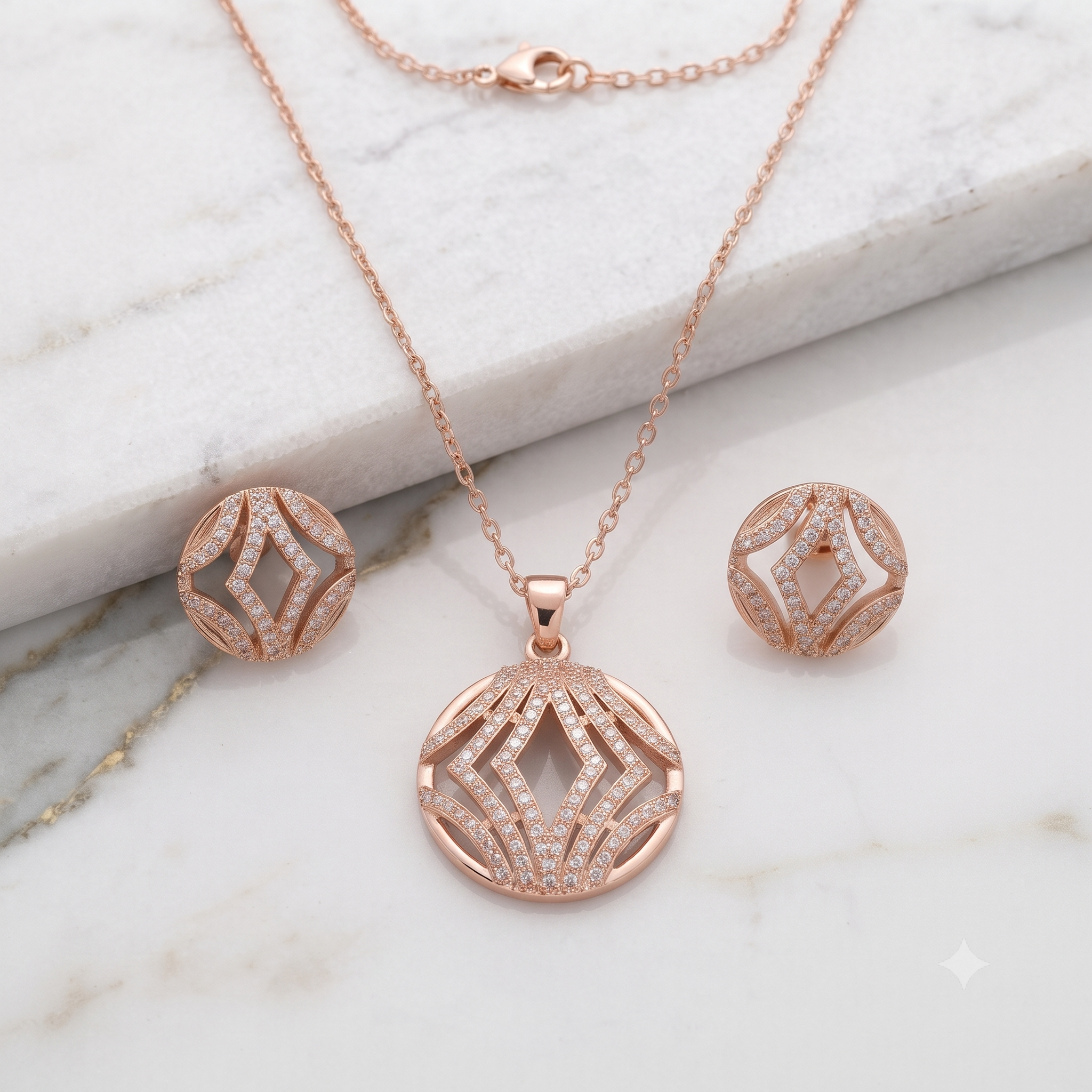 Geometric Lattice Rose Gold Jewelry Set