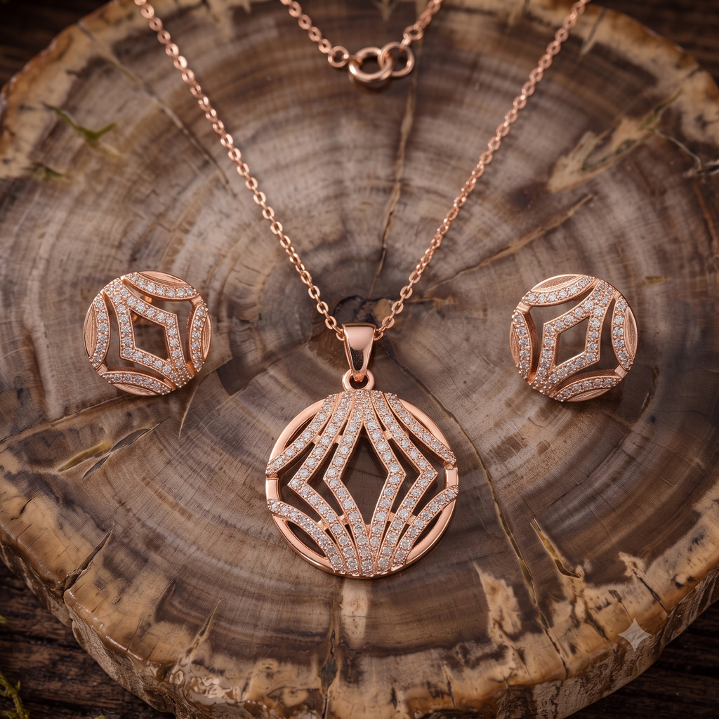Geometric Lattice Rose Gold Jewelry Set