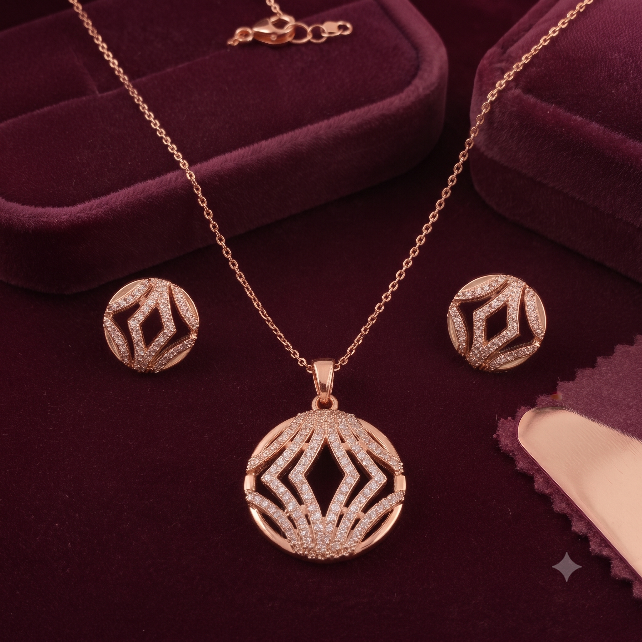 Geometric Lattice Rose Gold Jewelry Set