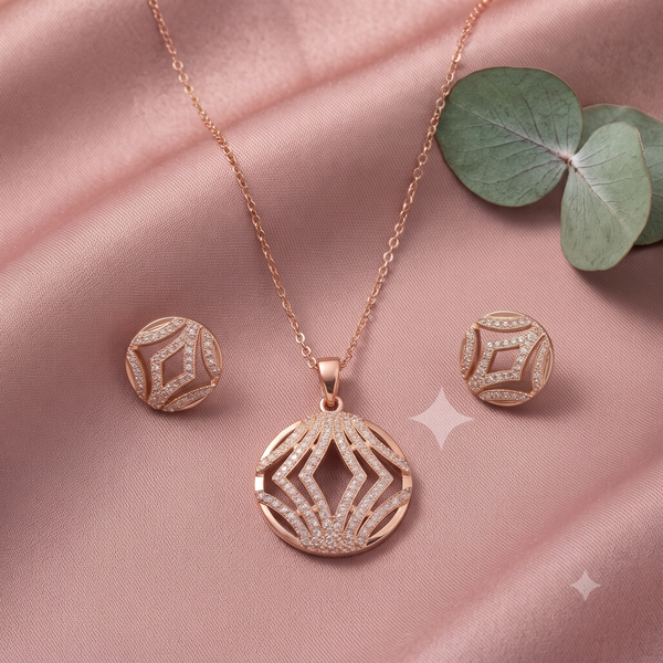 Geometric Lattice Rose Gold Jewelry Set
