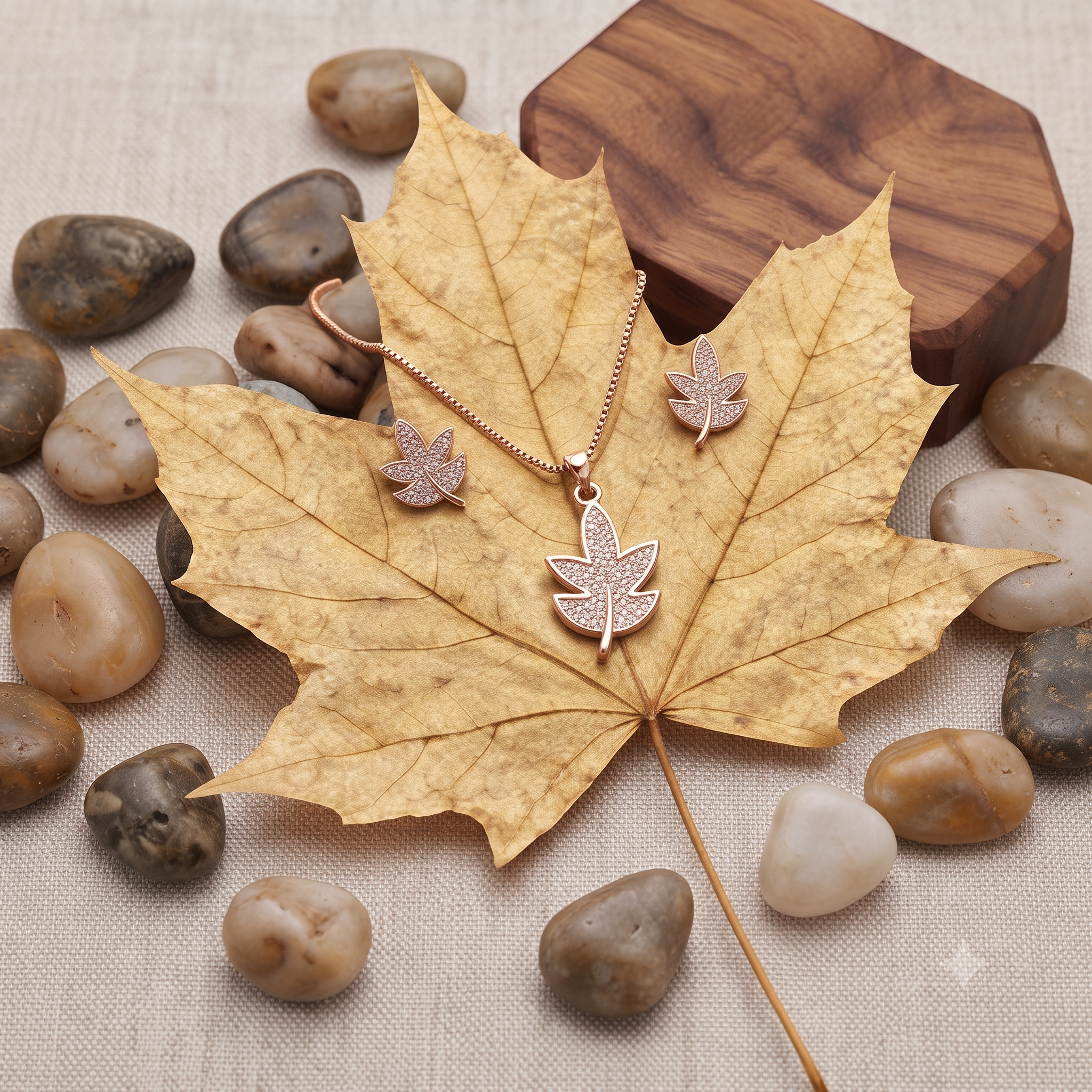 Autumn Leaf Rose Gold Jewelry Set