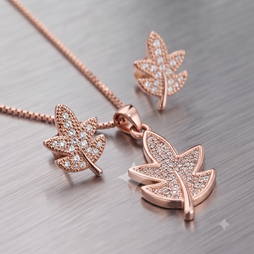 Autumn Leaf Rose Gold Jewelry Set