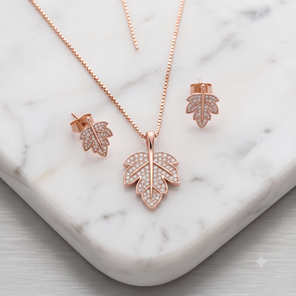Autumn Leaf Rose Gold Jewelry Set