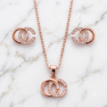 Rose Gold Interlocking Circles Necklace & Earrings Set