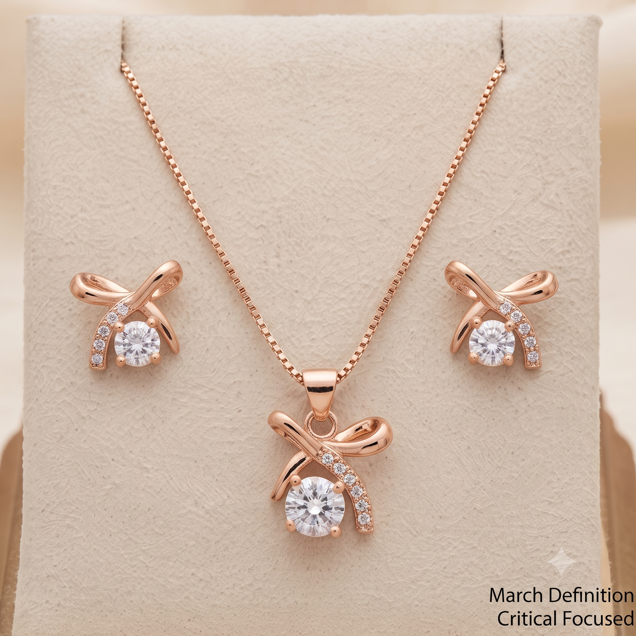 Sweet Ribbon Bow Rose Gold Jewelry Set