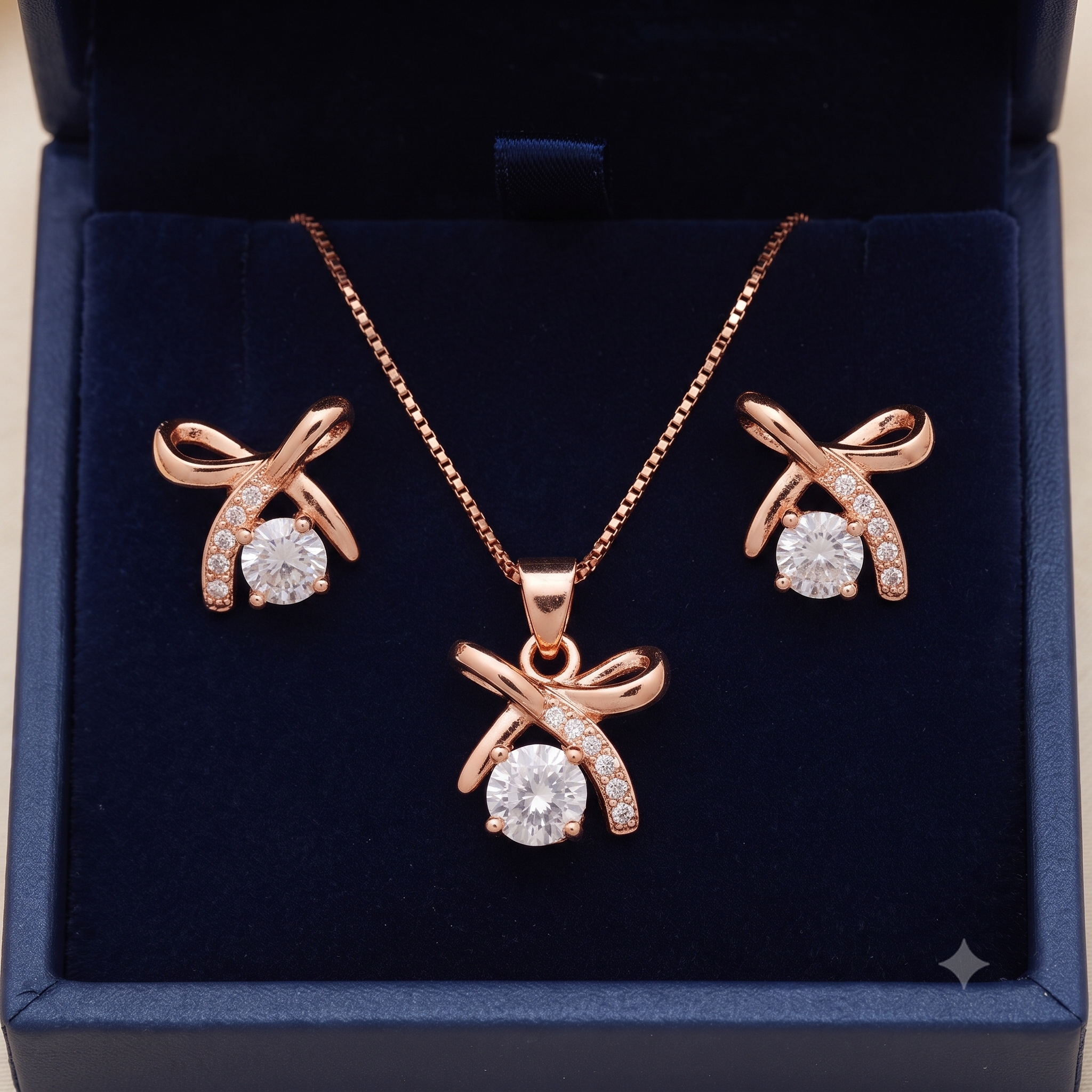 Sweet Ribbon Bow Rose Gold Jewelry Set