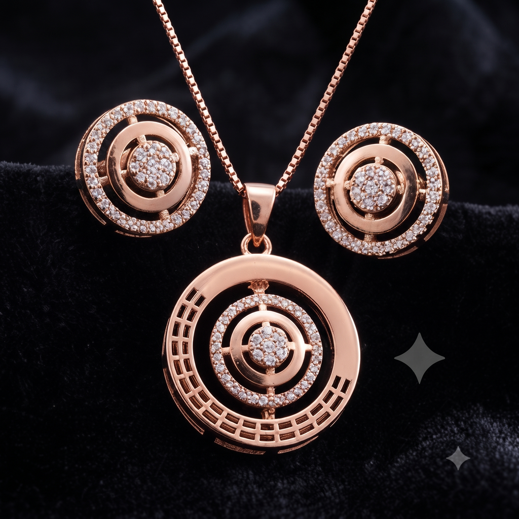 Rose Gold Concentric Circle Jewelry Set