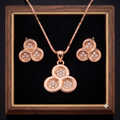 Rose Gold Triple Halo Necklace & Earrings Set