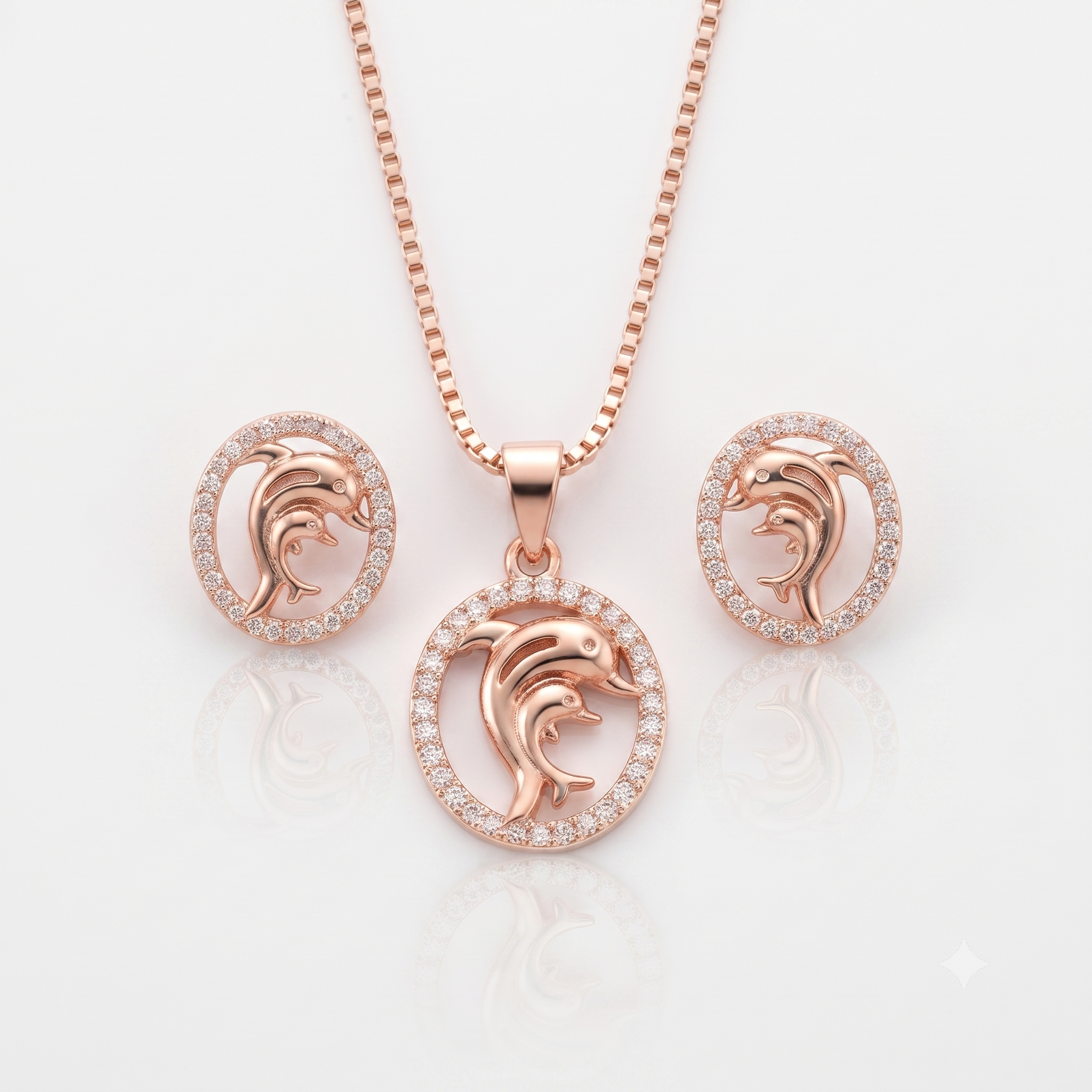 Rose Gold Dolphin Necklace & Earrings Set