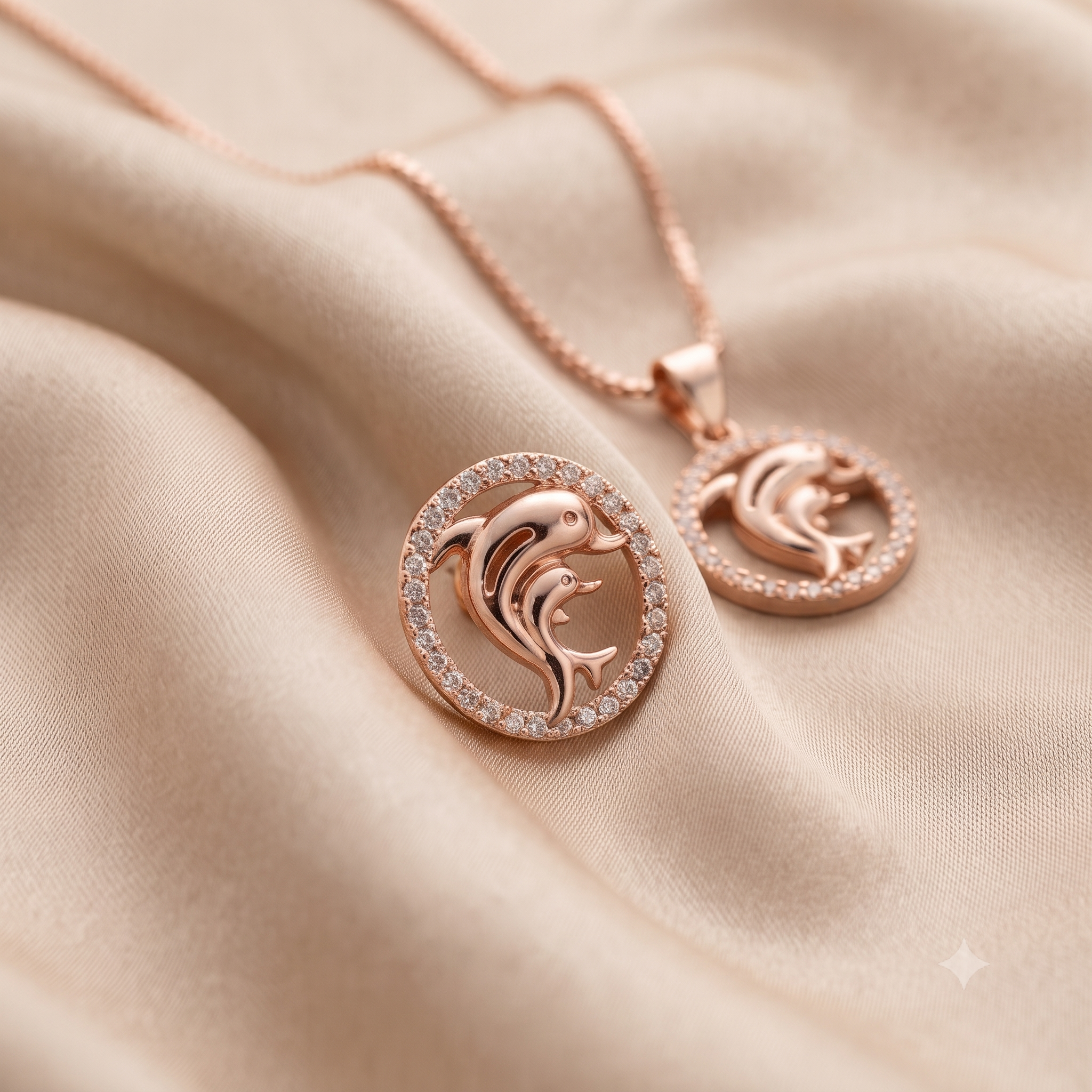 Rose Gold Dolphin Necklace & Earrings Set