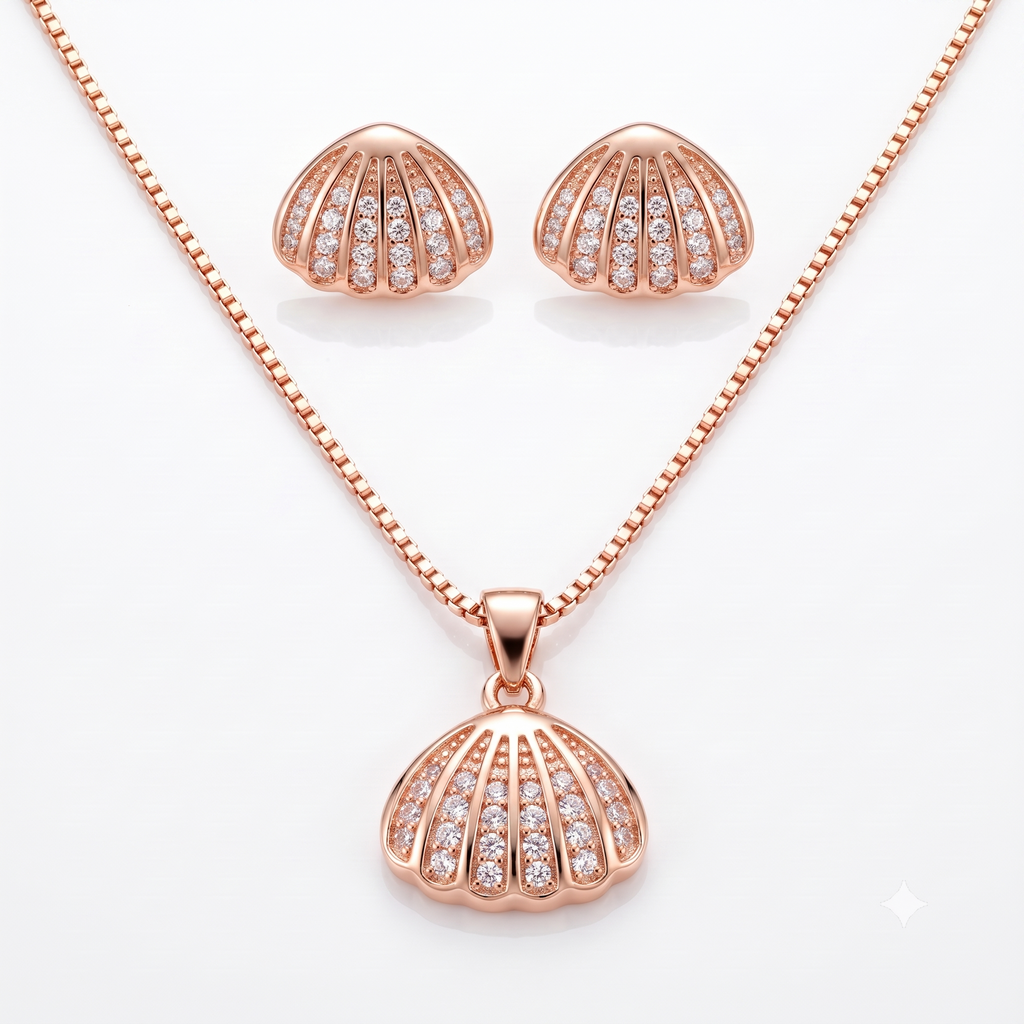 Rose Gold Seashell Necklace & Earrings Set
