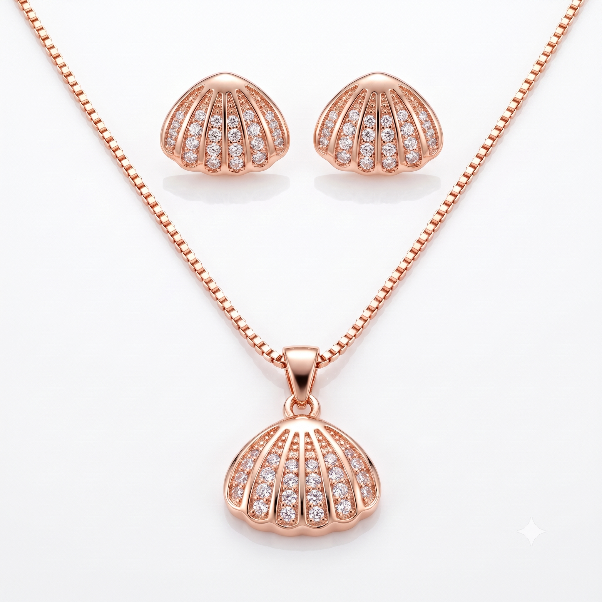 Rose Gold Seashell Necklace & Earrings Set
