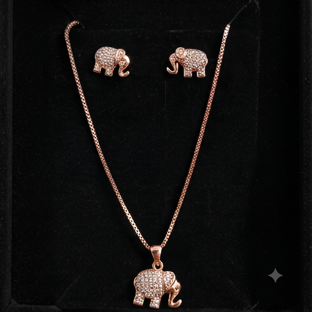 Rose Gold Elephant Stone‑Studded Pendant Set