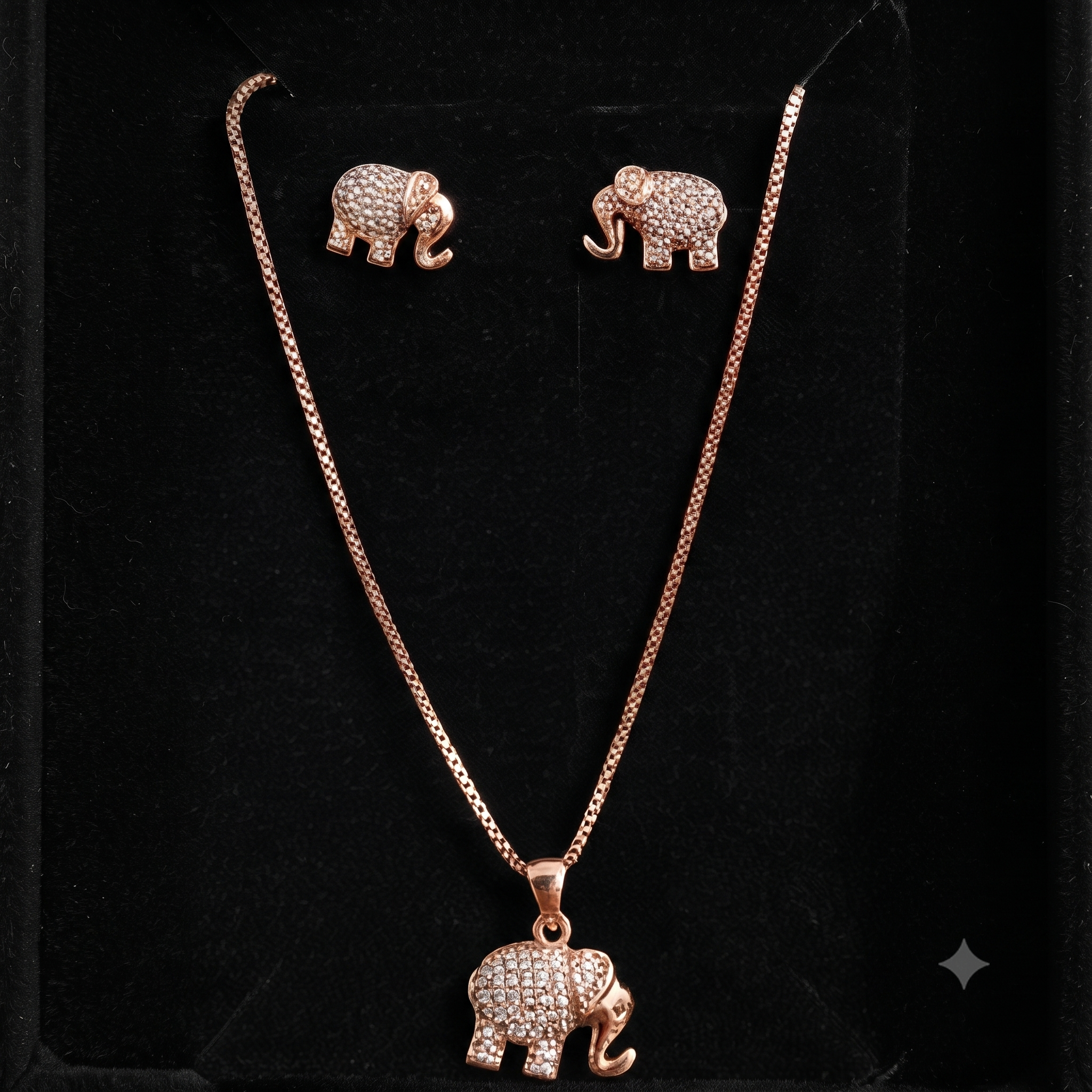 Rose Gold Elephant Stone‑Studded Pendant Set
