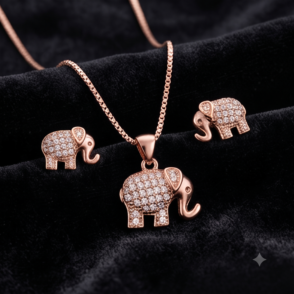 Rose Gold Elephant Stone‑Studded Pendant Set