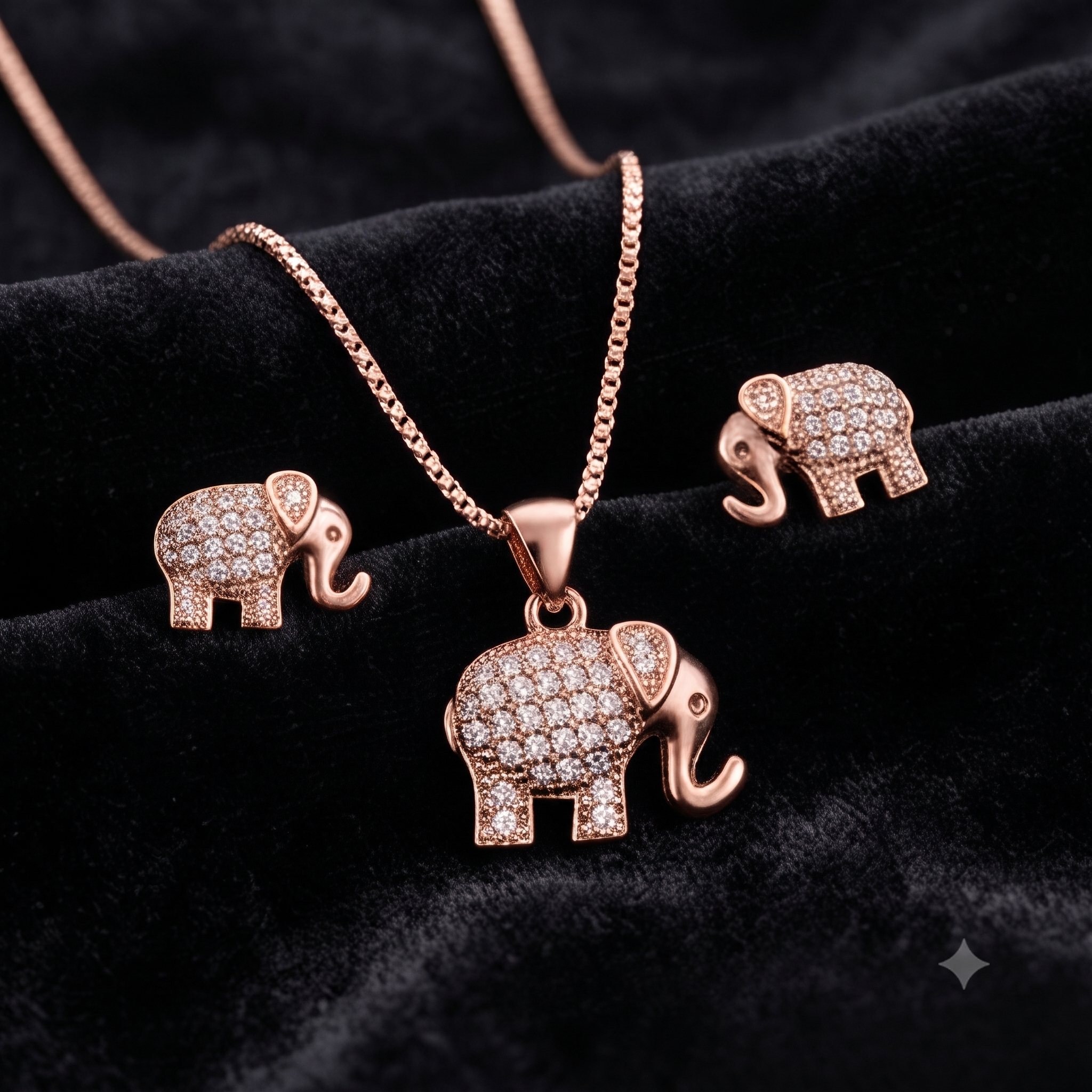 Rose Gold Elephant Stone‑Studded Pendant Set