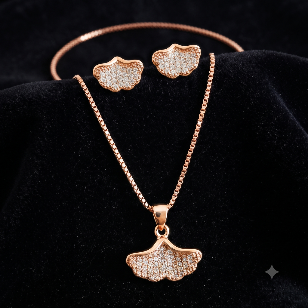 Rose Gold Leaf Jewelry Set