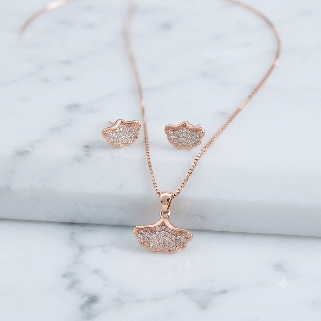 Rose Gold Leaf Jewelry Set