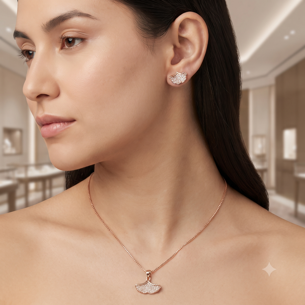 Rose Gold Leaf Jewelry Set